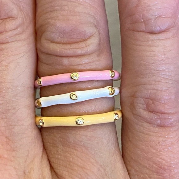 New Adornia 14k Yellow Gold Vermeil Sherbert Enamel Trio Ring - Set of 3 - Picture 4 of 6